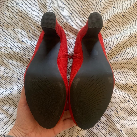 NIB 8.5 Red Suede Allegra K Women's Platform Round Toe Chunky Heel Ankle Booโฆ - Picture 2 of 11